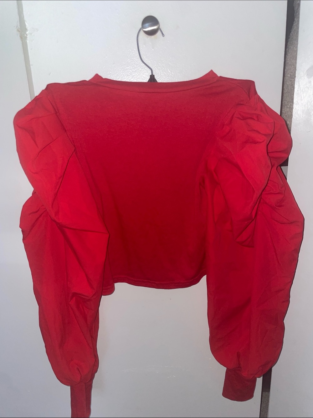SHEIN Red Cropped Sweatshirt with Dramatic Puff Sleeves